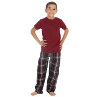 15C632: Older Boys Check Lounge Set- Burgundy (9-13 Years)